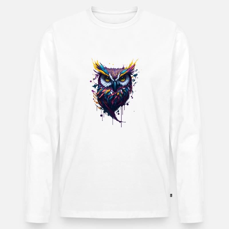 Splash Art Eule - Männer Premium Bio Langarmshirt - Weiß