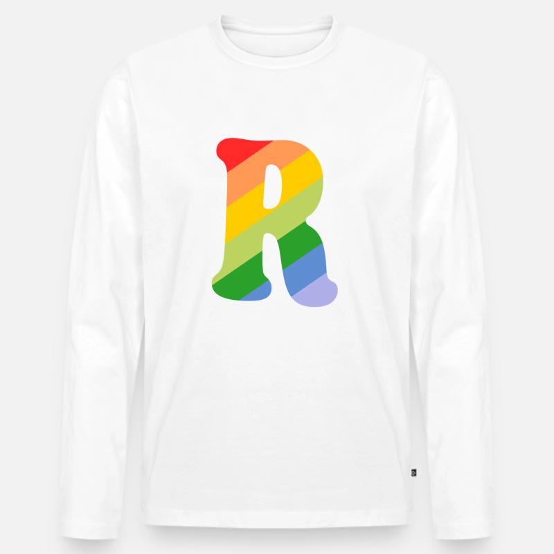 Buchstabe R Regenbogen - Männer Premium Bio Langarmshirt - Weiß