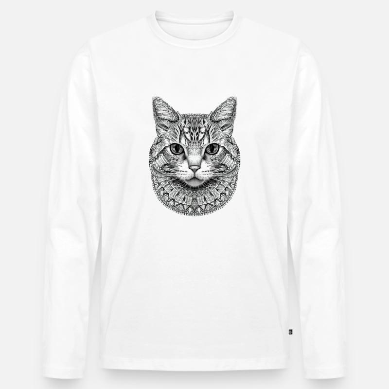 STILISIERTES KATZENMANDALA - Männer Premium Bio Langarmshirt - Weiß