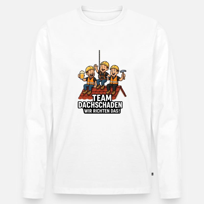Team Dachschaden Dachdecker witzig - Männer Premium Bio Langarmshirt - Weiß