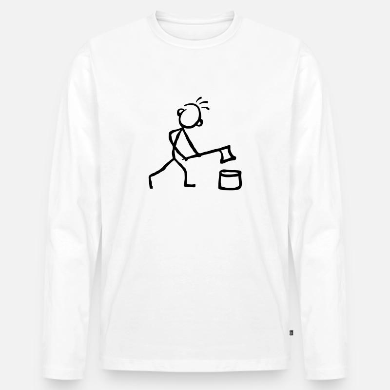 Strichmännchen Holz hacken - Männer Premium Bio Langarmshirt - Weiß