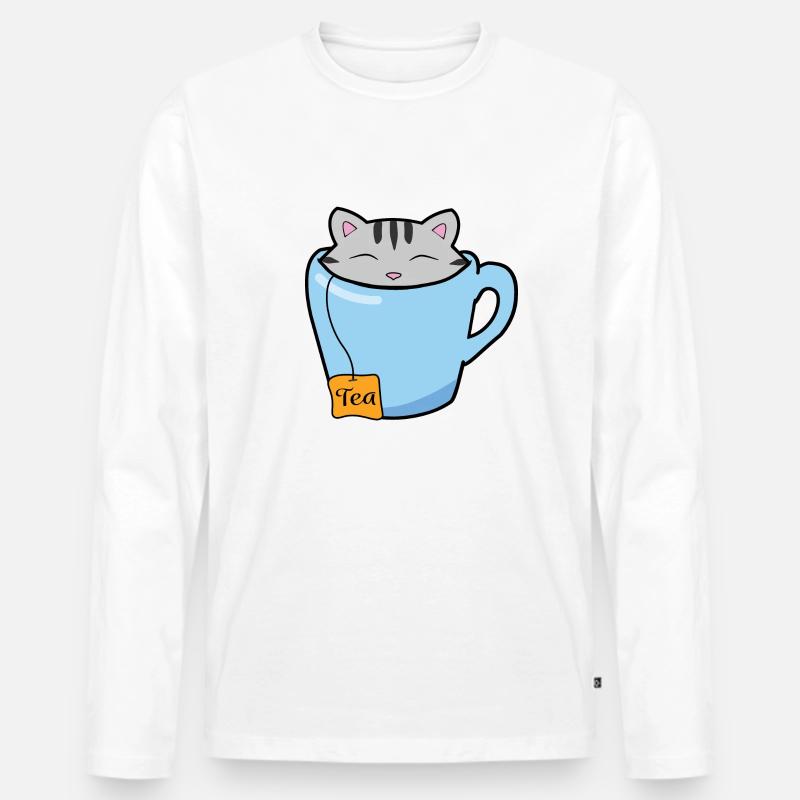 Teetasse Katze - Männer Premium Bio Langarmshirt - Weiß