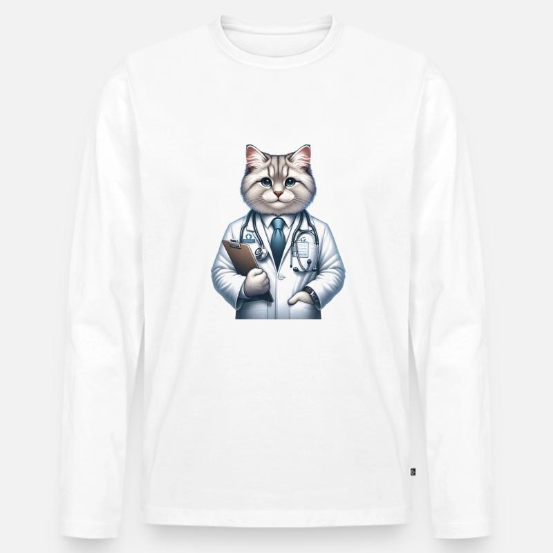 Cute Cat Doctor - Männer Premium Bio Langarmshirt - Weiß