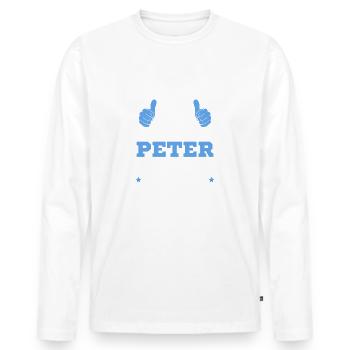Peter macht das schon - Männer Premium Bio Langarmshirt - Weiß - Vorne - Nico (187cm)