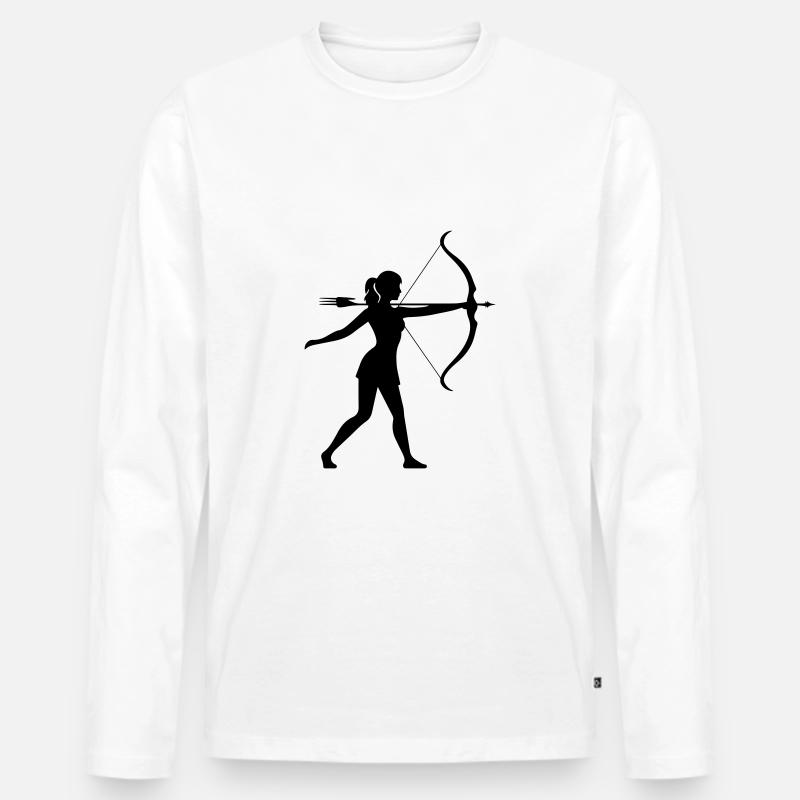 Bogenschießen Frau Silhouette - Männer Premium Bio Langarmshirt - Weiß