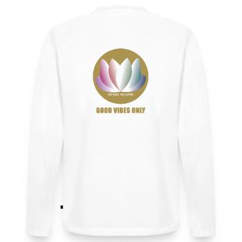 LOTUSBLÜTEN-VIBES - Männer Premium Bio Langarmshirt - Weiß - Hinten - Nico (187cm)