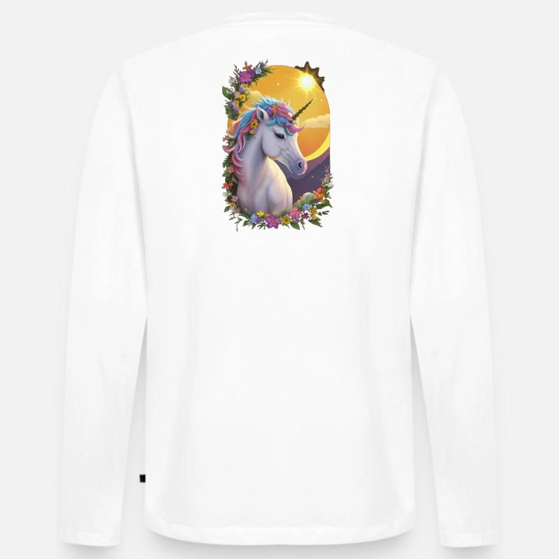 Einhorn im Blumengarten - Männer Premium Bio Langarmshirt - Weiß