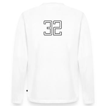 Number 32 (University Style) - Men's Premium Organic Long Sleeve Shirt - white - Back - Nico (187cm)