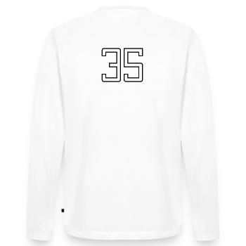 Number 35 (University Style) - Men's Premium Organic Long Sleeve Shirt - white - Back - Nico (187cm)