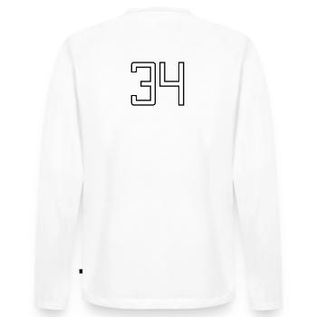 Number 34 (University Style) - Men's Premium Organic Long Sleeve Shirt - white - Back - Nico (187cm)