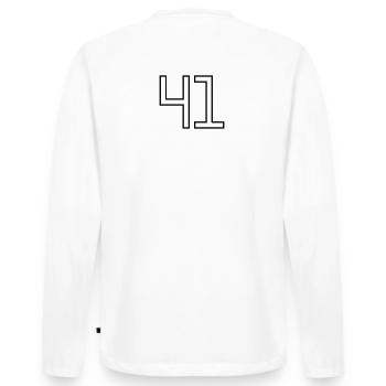 Number 41 (University Style) - Men's Premium Organic Long Sleeve Shirt - white - Back - Nico (187cm)