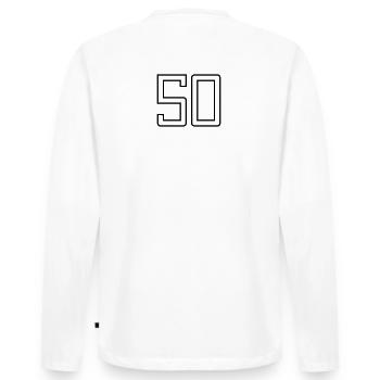 Number 50 (University Style) - Men's Premium Organic Long Sleeve Shirt - white - Back - Nico (187cm)
