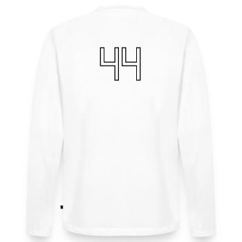 Number 44 (University Style) - Men's Premium Organic Long Sleeve Shirt - white - Back - Nico (187cm)