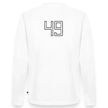 Number 49 (University Style) - Men's Premium Organic Long Sleeve Shirt - white - Back - Nico (187cm)