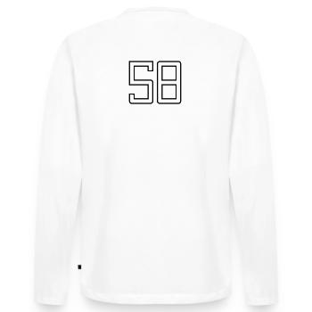 Number 58 (University Style) - Men's Premium Organic Long Sleeve Shirt - white - Back - Nico (187cm)