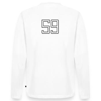 Number 59 (University Style) - Men's Premium Organic Long Sleeve Shirt - white - Back - Nico (187cm)