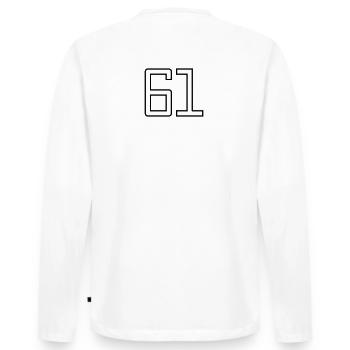 Number 61 (University Style) - Men's Premium Organic Long Sleeve Shirt - white - Back - Nico (187cm)