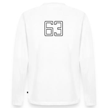 Number 63 (University Style) - Men's Premium Organic Long Sleeve Shirt - white - Back - Nico (187cm)