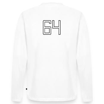 Number 64 (University Style) - Men's Premium Organic Long Sleeve Shirt - white - Back - Nico (187cm)