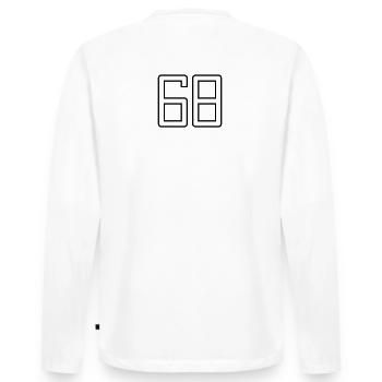 Number 68 (University Style) - Men's Premium Organic Long Sleeve Shirt - white - Back - Nico (187cm)