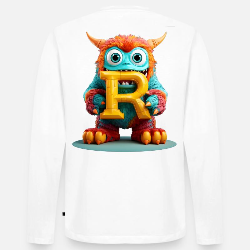 Bunter Monster mit Buchstabe R - Männer Premium Bio Langarmshirt - Weiß