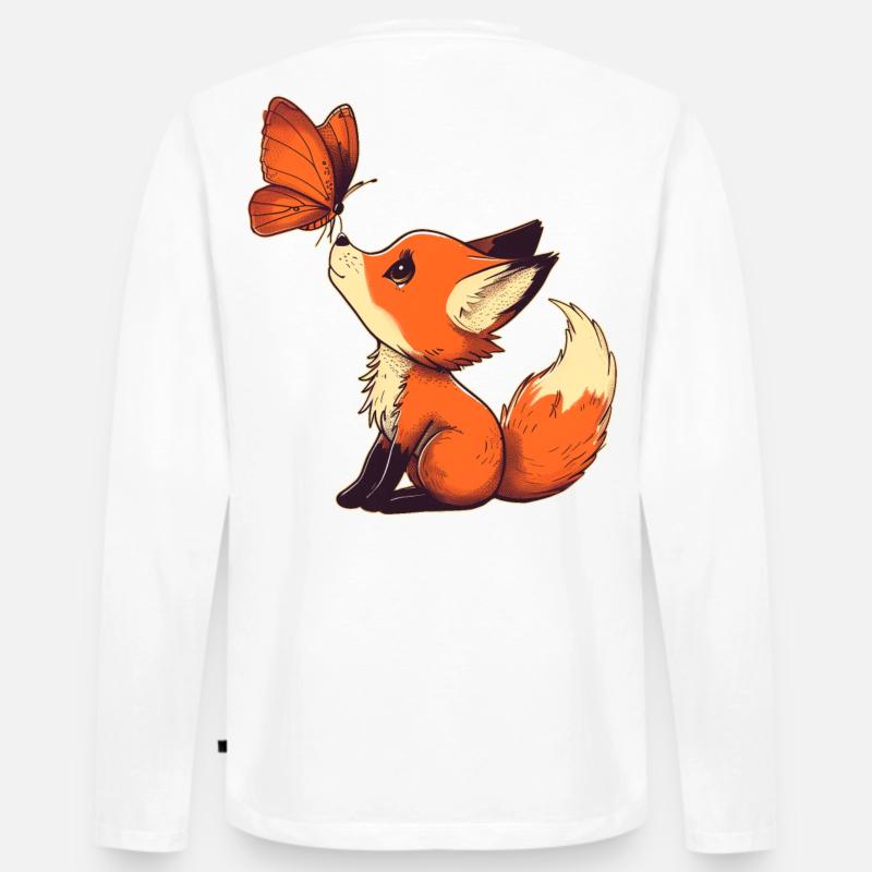Volpe con farfalla - Maglia a manica lunga ecologica premium da uomo - bianco