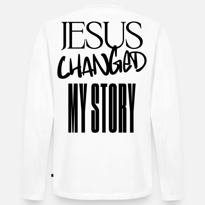 Jesus hat meine Geschichte verändert - Männer Premium Bio Langarmshirt - Weiß