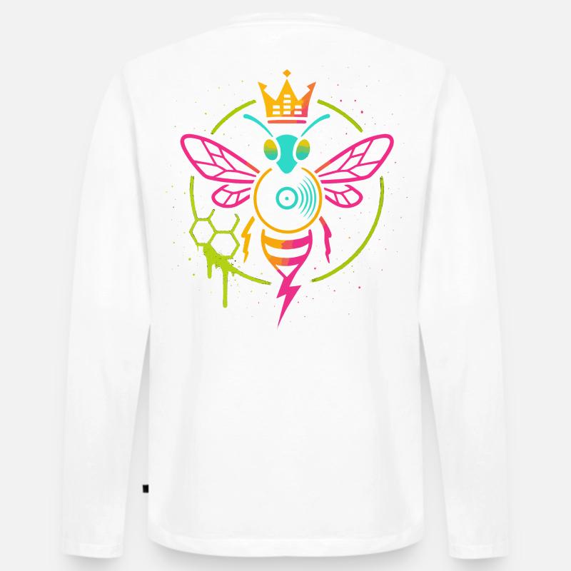 Neon Queen Bee, Electro Hive Beats - Männer Premium Bio Langarmshirt - Weiß