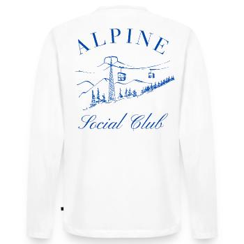 Alpine Social Club Après Ski Shirt Skiing Mountains - Men's Premium Organic Long Sleeve Shirt - white - Back - Nico (187cm)