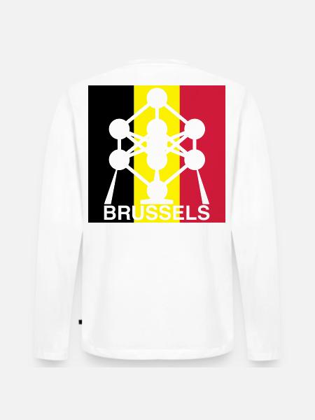 Brussels Atomium – Belgian Flag Square Icon - Men's Premium Organic Long Sleeve Shirt - white