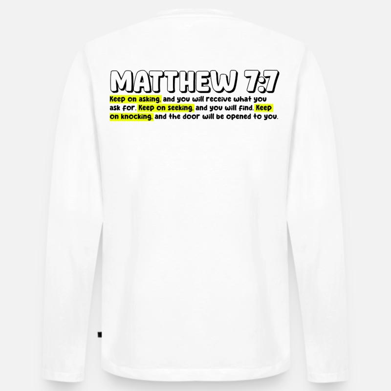 Matthäus 7:7 | Bibelzitat - Männer Premium Bio Langarmshirt - Weiß