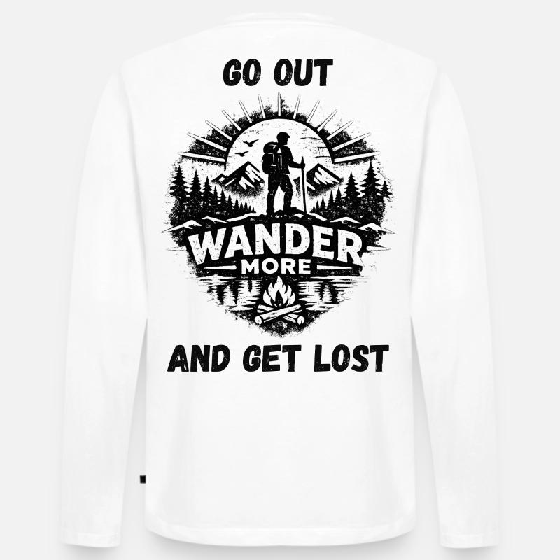 Wander More Backprint - Männer Premium Bio Langarmshirt - Weiß
