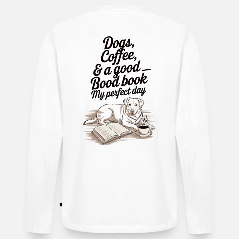 Bücher, Hunde, Kaffee - Männer Premium Bio Langarmshirt - Weiß