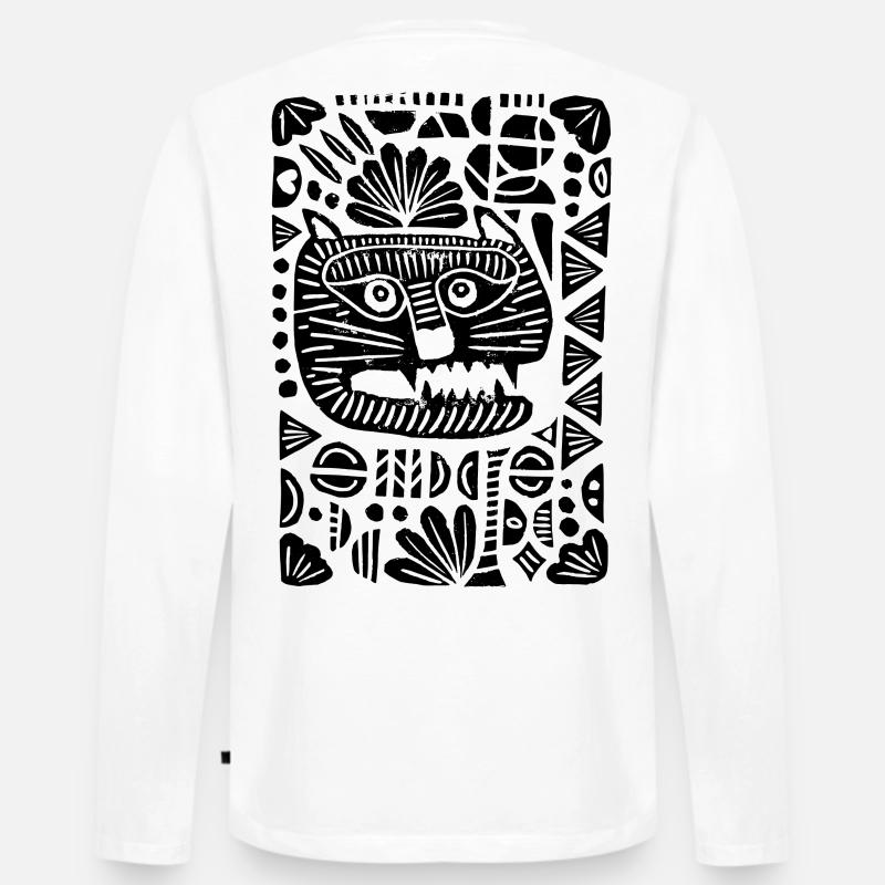 Tiger | Linoprint - Männer Premium Bio Langarmshirt - Weiß