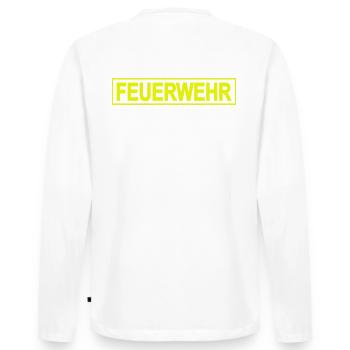 FEUERWEHR mit Rahmen - Freiwillige Feuerwehr FW01 - Männer Premium Bio Langarmshirt - Weiß - Hinten - Nico (187cm)