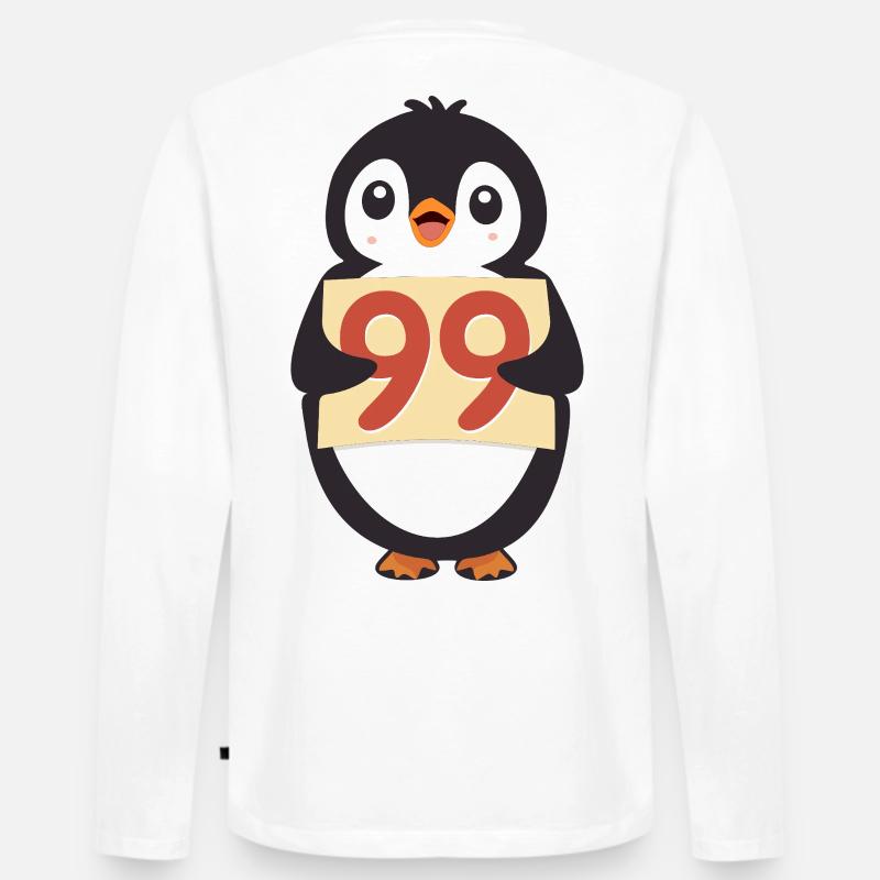 Süßer Pinguin hält ein Zahlenzeichen - Männer Premium Bio Langarmshirt - Weiß