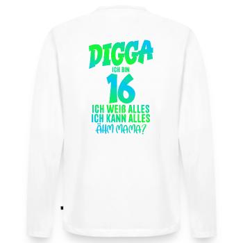 16. Geburtstag Digga ich bin 16 Ich Kann Alles - Männer Premium Bio Langarmshirt - Weiß - Hinten - Nico (187cm)