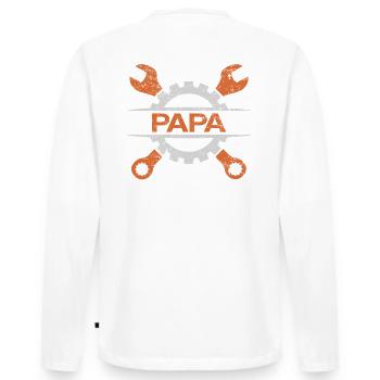 Papa Mechaniker Papa Heimwerker - Männer Premium Bio Langarmshirt - Weiß - Hinten - Nico (187cm)