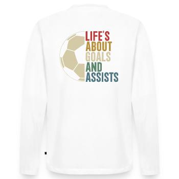 Life's About Goals And Assists Retro Fußball - Männer Premium Bio Langarmshirt - Weiß - Hinten - Nico (187cm)