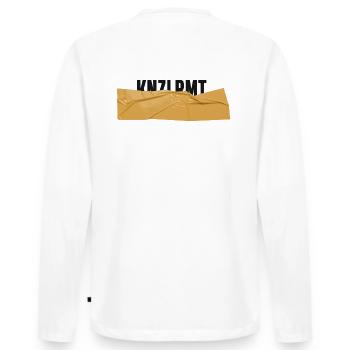 KNZLRMT – Künstlerkollektive Berlin – Madness - Männer Premium Bio Langarmshirt - Weiß - Hinten - Nico (187cm)