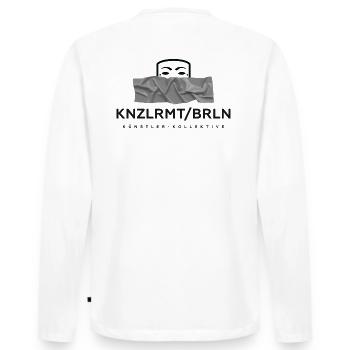KNZLRMT – Künstlerkollektive Berlin, taped grey - Männer Premium Bio Langarmshirt - Weiß - Hinten - Nico (187cm)