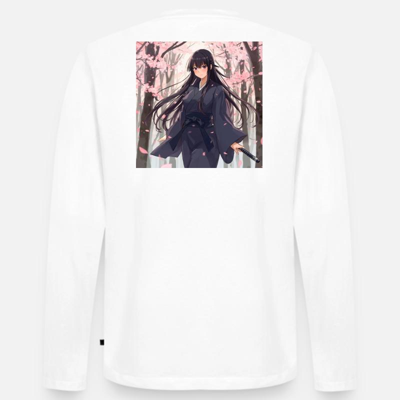 Sakura Samurai im Wald - Männer Premium Bio Langarmshirt - Weiß
