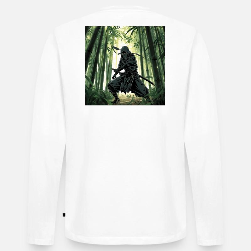 Ninja im Bambuswald - Männer Premium Bio Langarmshirt - Weiß
