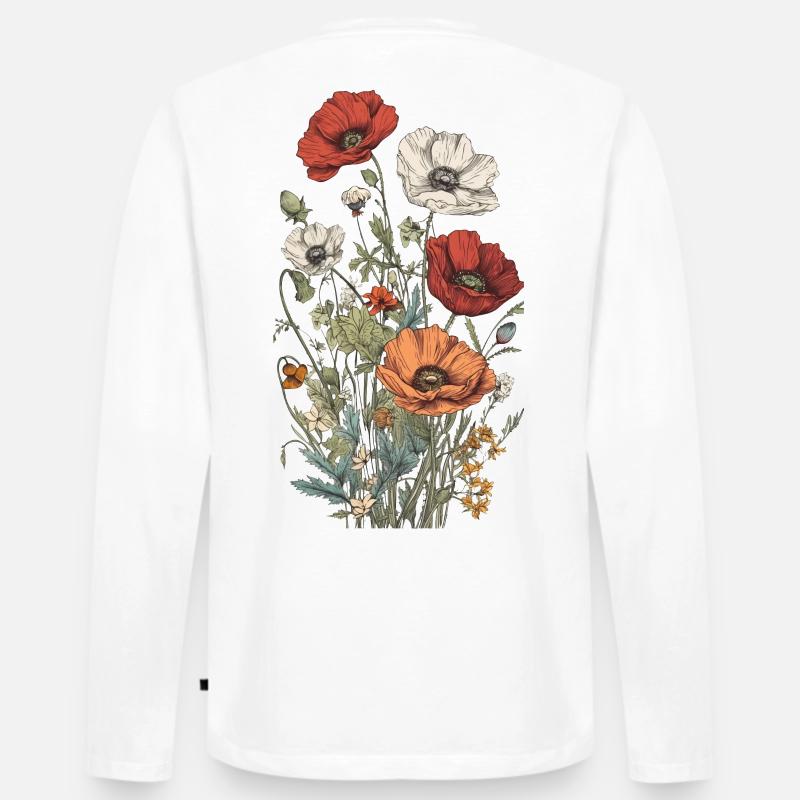 Wunderschönes Boho Mohn Herbarium Bouquet - Männer Premium Bio Langarmshirt - Weiß
