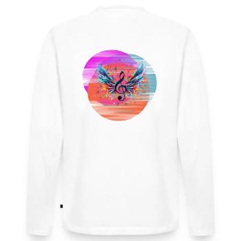 Backprint Techno Party Music Notes - Männer Premium Bio Langarmshirt - Weiß - Hinten - Nico (187cm)