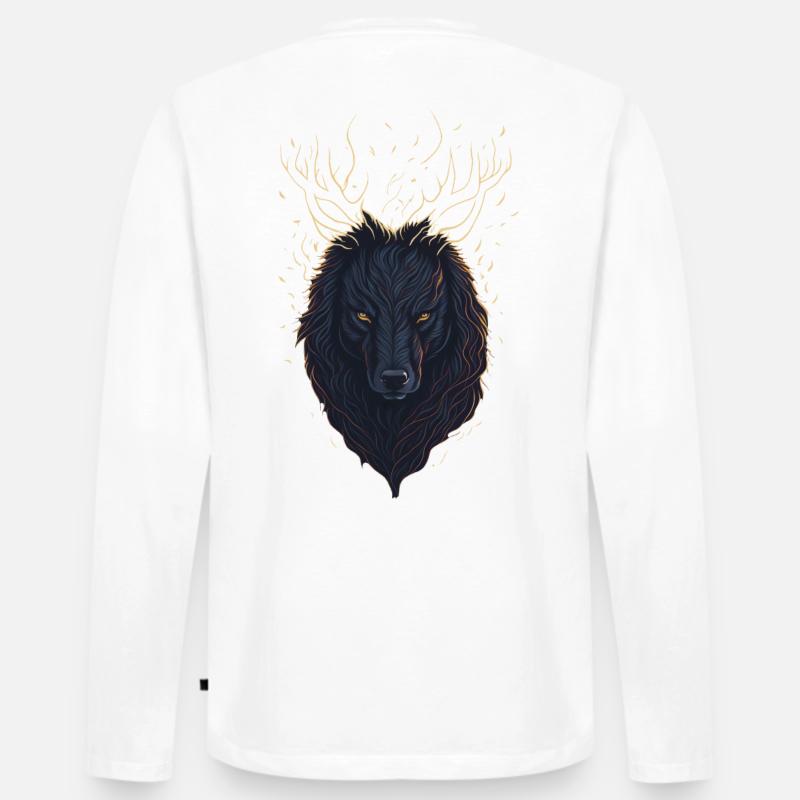 Mystischer Wolf mit Geweih - Männer Premium Bio Langarmshirt - Weiß