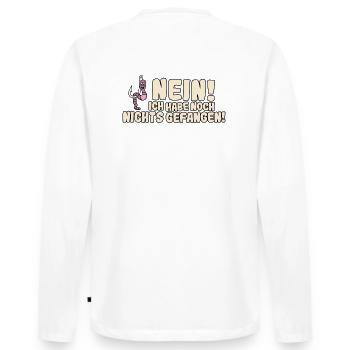 Nein! Ich habe noch nichts gefangen! - Männer Premium Bio Langarmshirt - Weiß - Hinten - Nico (187cm)