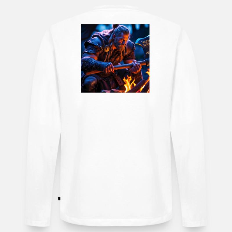 Fantasy Wikinger mit einer Axt - Männer Premium Bio Langarmshirt - Weiß