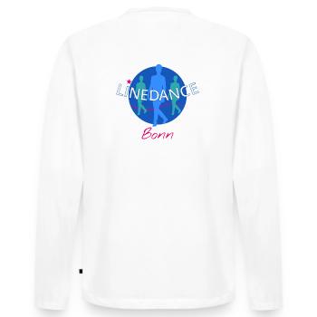 Linedance T-Shirt mit Logo Blau Pink Bonn - Männer Premium Bio Langarmshirt - Weiß - Hinten - Nico (187cm)