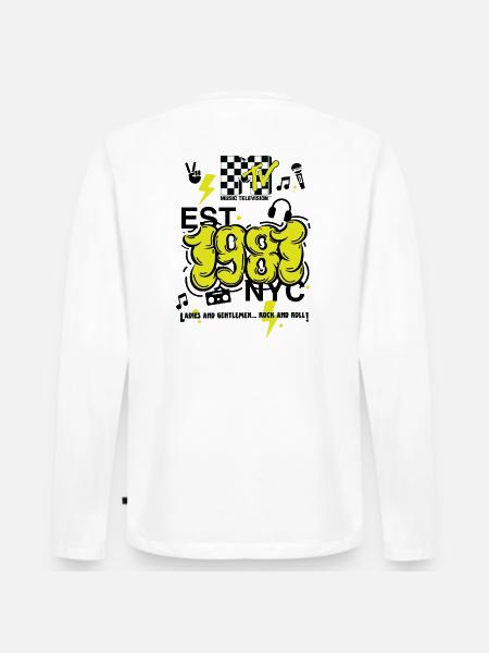 MTV Est. 1981 NYC Logo Back Print Design - Men's Premium Organic Long Sleeve Shirt - white
